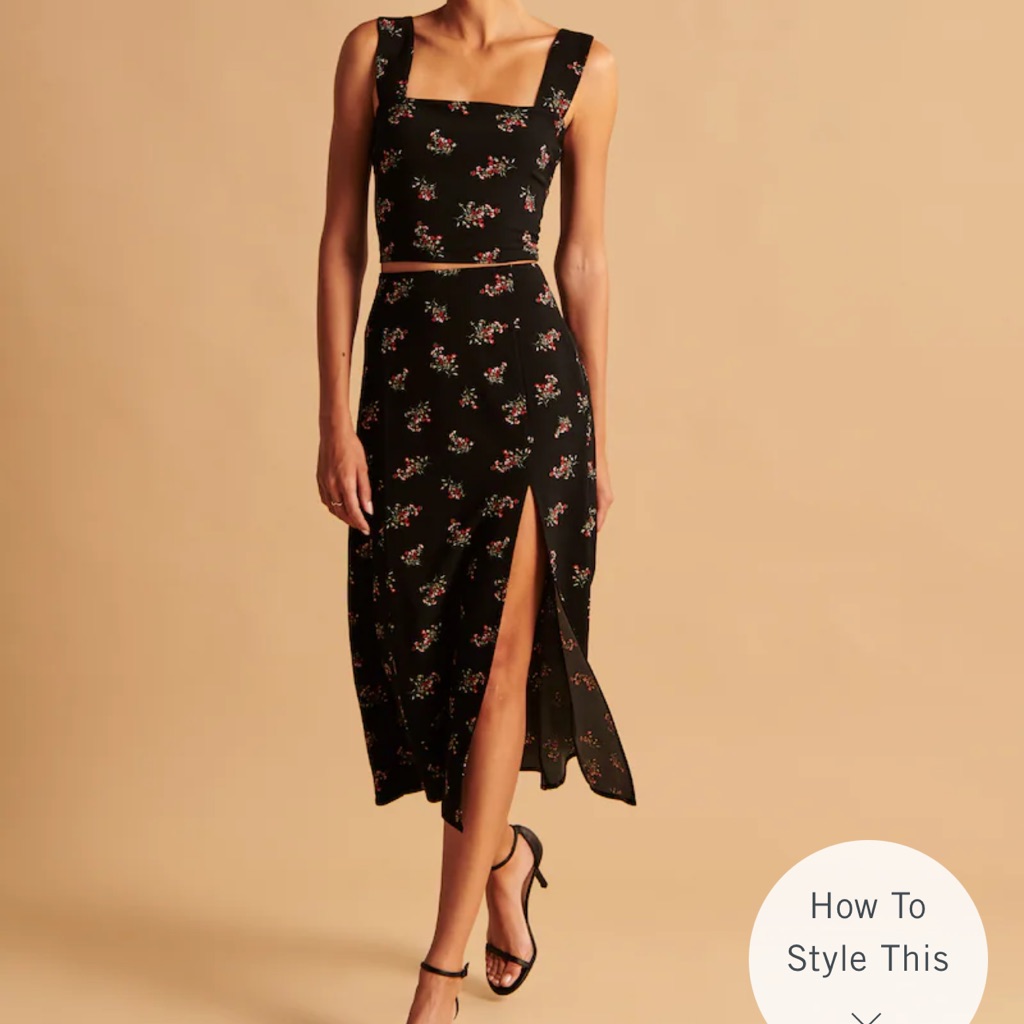 Matching Set - Floral Print Midi Skirt And Top